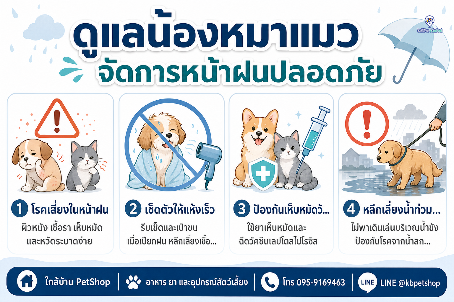 อินโฟกราฟิก: หน้าฝนมาแล้ว! ดูแลน้องหมาน้องแมวยังไงให้ปลอดภัย ห่างไกลโรค